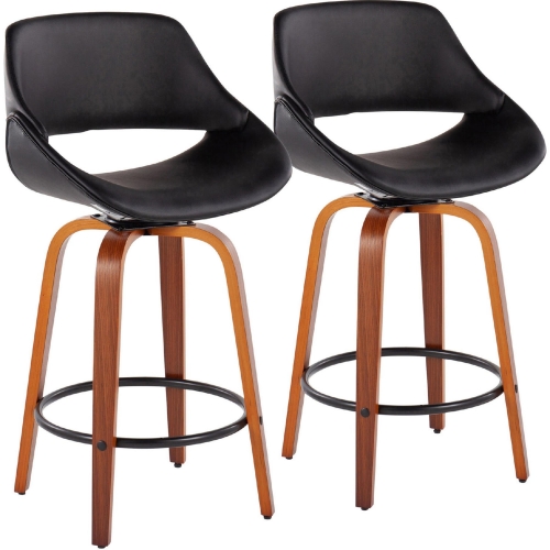 Fabrico 26" Counter Stool in Black Leatherette, Walnut Finish & Black (Set of 2)